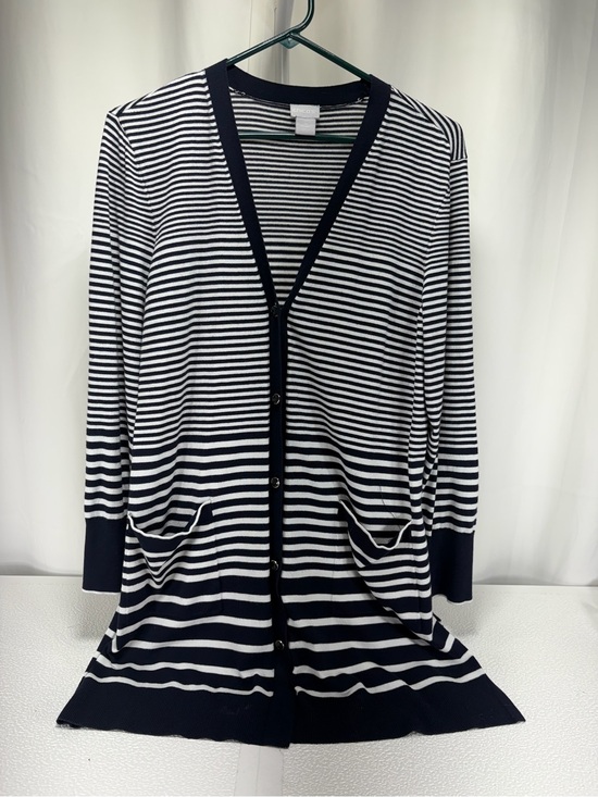 Chico's Sweaters - Chico's Navy and White Striped Long Cardigan 4652
